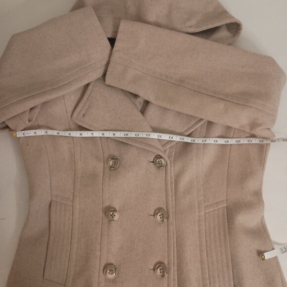 Anne Klein Classic Tan Wool Blend Double Breasted Hooded Coat Women’s L Large - Picture 11 of 16